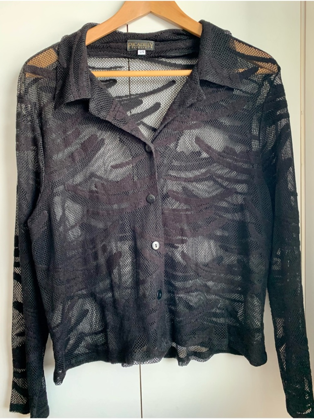 Black Sheer Mesh Button-Down Shirt Blouse